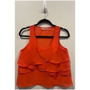 POETRY Red Orange Sleeveless Ruffled Tank Top